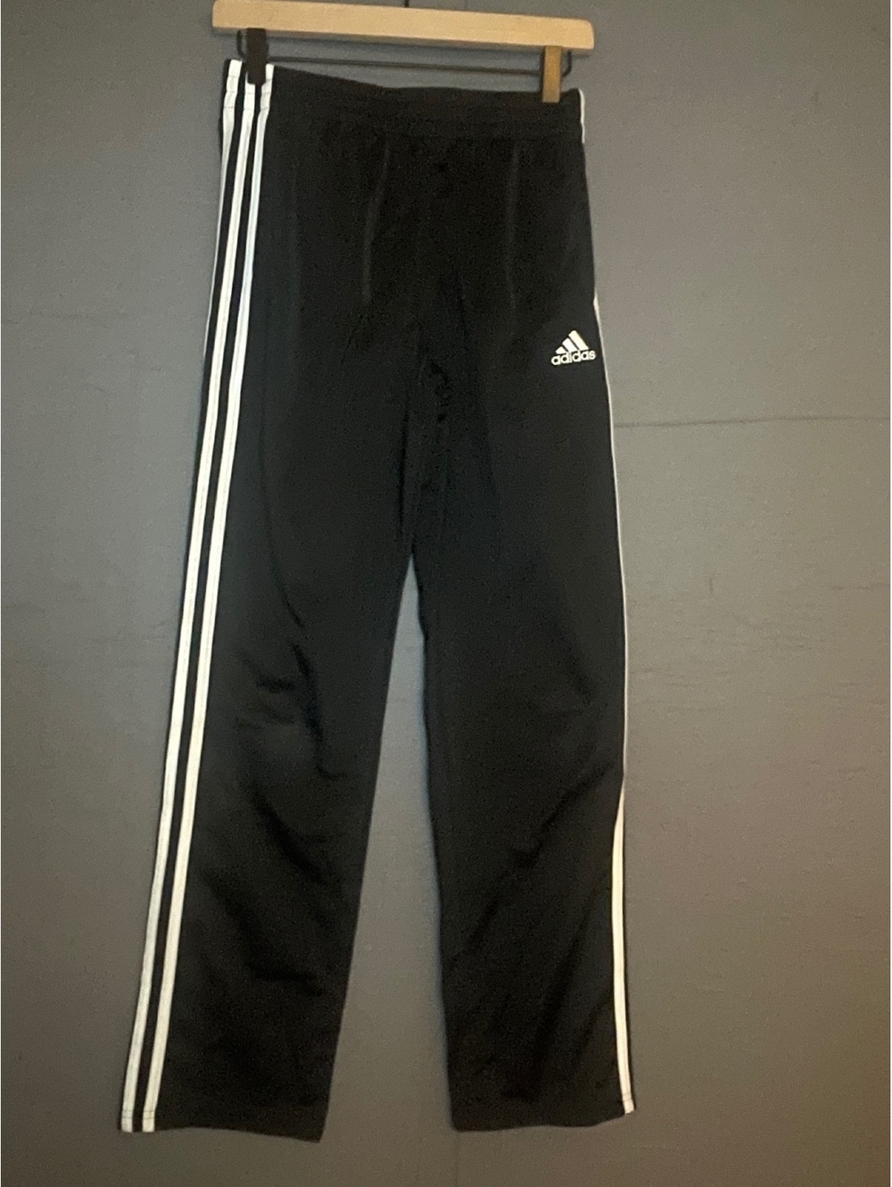 Adidas Boys Track Pants Size L (14/16) Black White 3 Stripe Athletic Pants